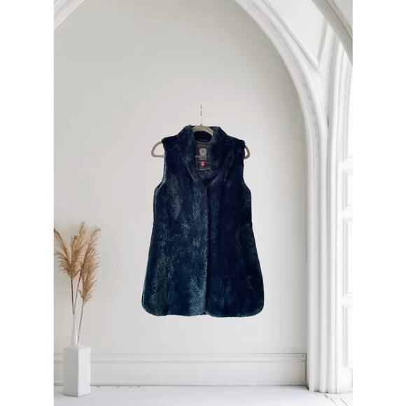 Vince Camuto Blue Faux Fur Vest Cinch Waist Size X Small - Picture 1 of 7